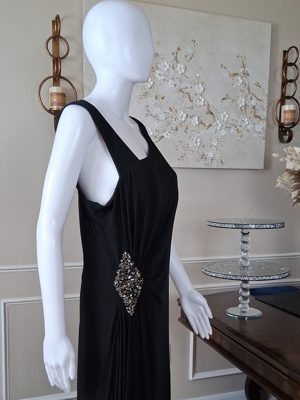 Women's Black Embellished Floor-Length Evening Gown By Cachet  Size 14 - Picture 7 of 15